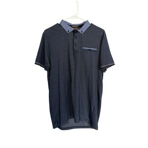 Cactus Man Ricky Singh Mens Navy Blue Textured Short Sleeve Polo Shirt Large